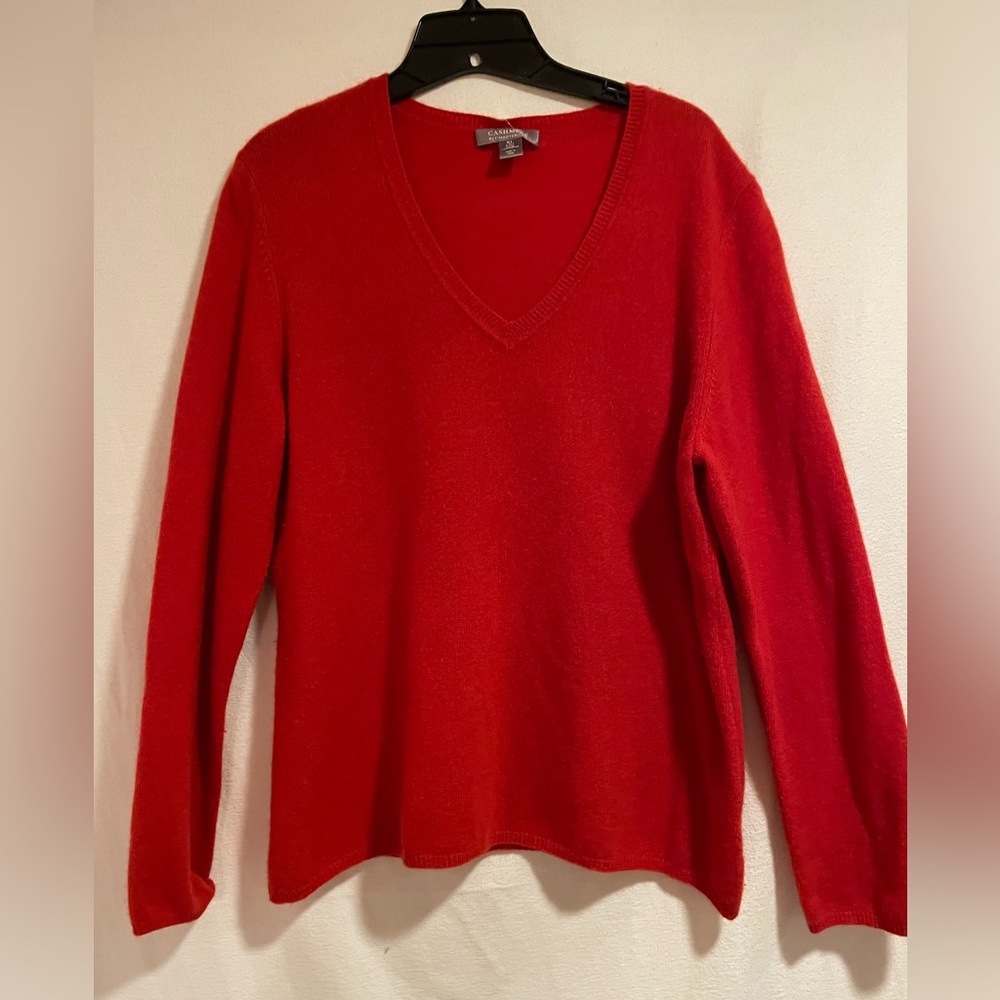Charter Club V-Neck 100% 2 ply Cashmere Sweater in deep orangy-red color